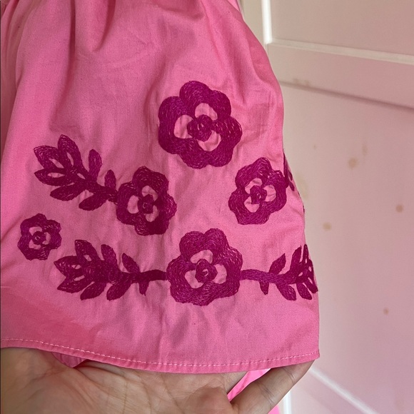 NWT French Connection Pink Cotton Embroidered Floral Smocked Waist Dress XS - Picture 10 of 14